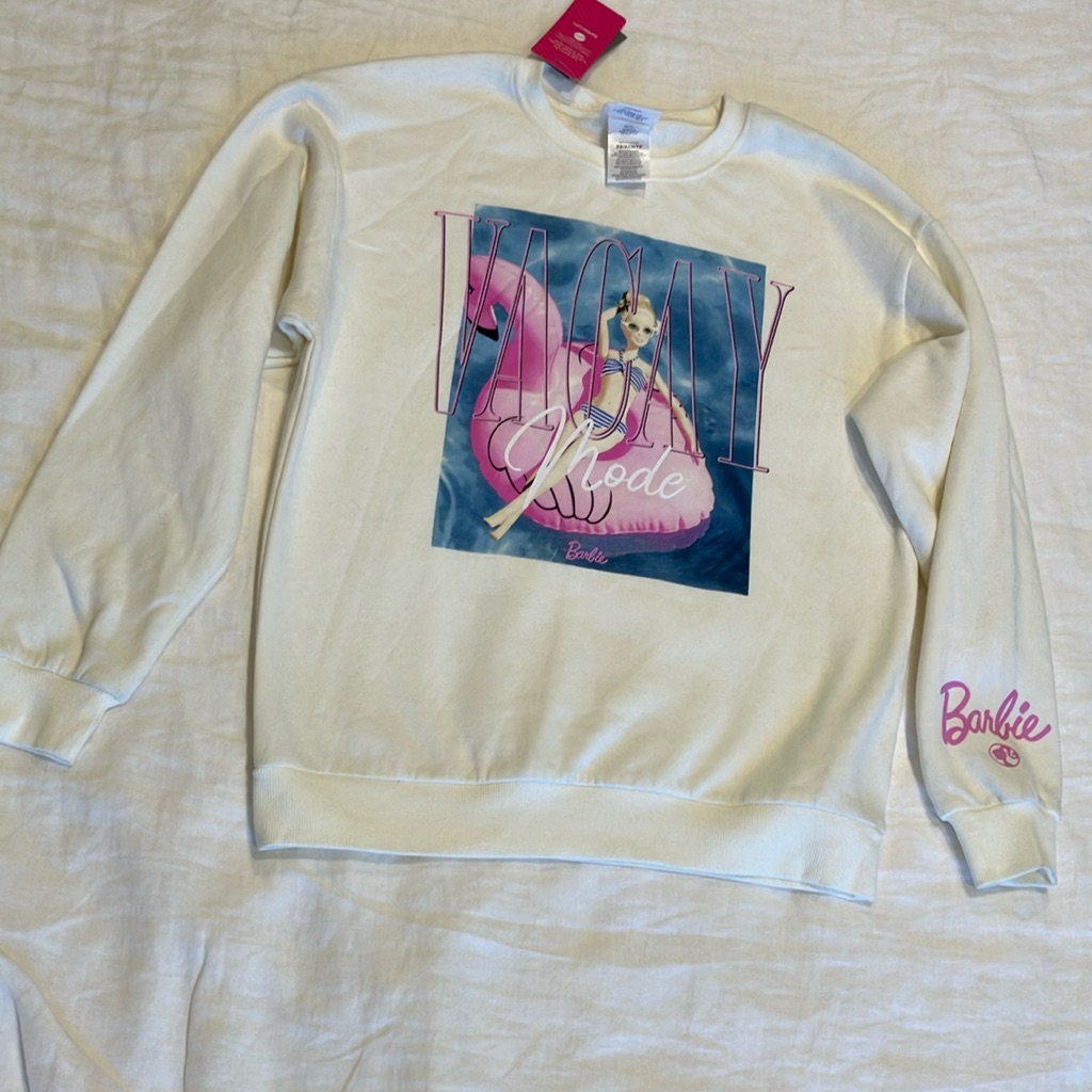 Barbie Vacay Mode Cream Sweatshirt Nwt